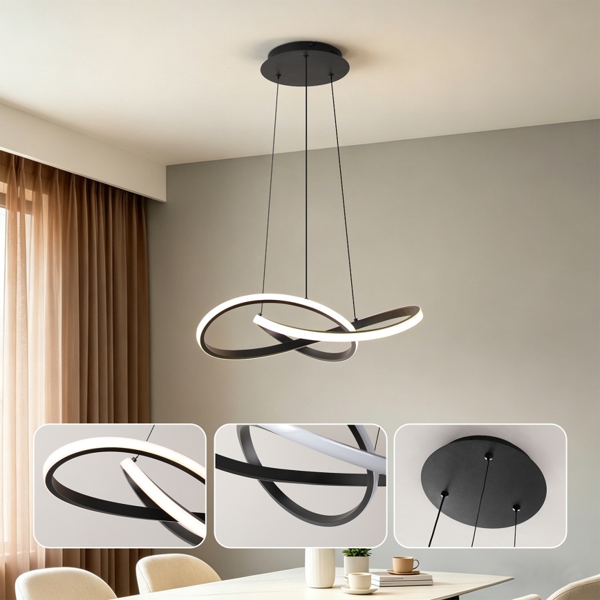 Brilagi - LED stmievateľný luster na lanku INFINITY LED/55W/230V 3000-6000K 50x50 cm čierna + diaľkové ovládanie