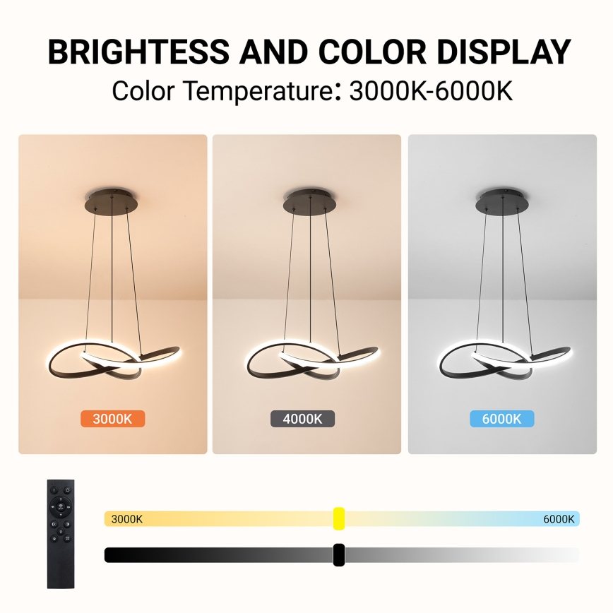 Brilagi - LED stmievateľný luster na lanku INFINITY LED/55W/230V 3000-6000K 50x50 cm čierna + diaľkové ovládanie