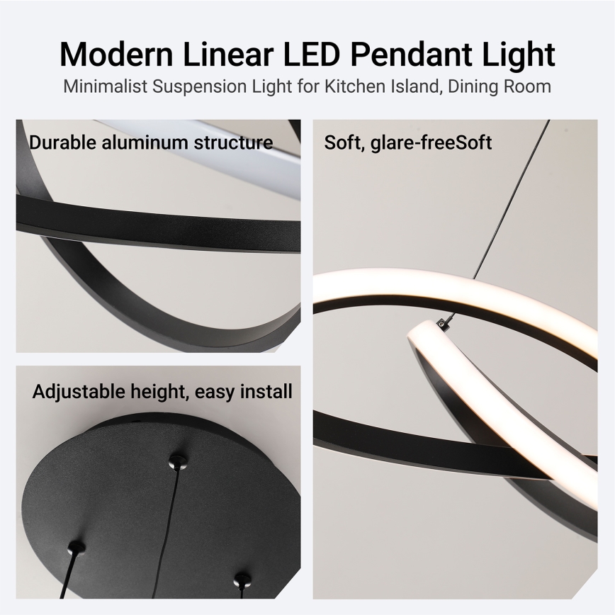 Brilagi - LED stmievateľný luster na lanku INFINITY LED/55W/230V 3000-6000K 50x50 cm čierna + diaľkové ovládanie