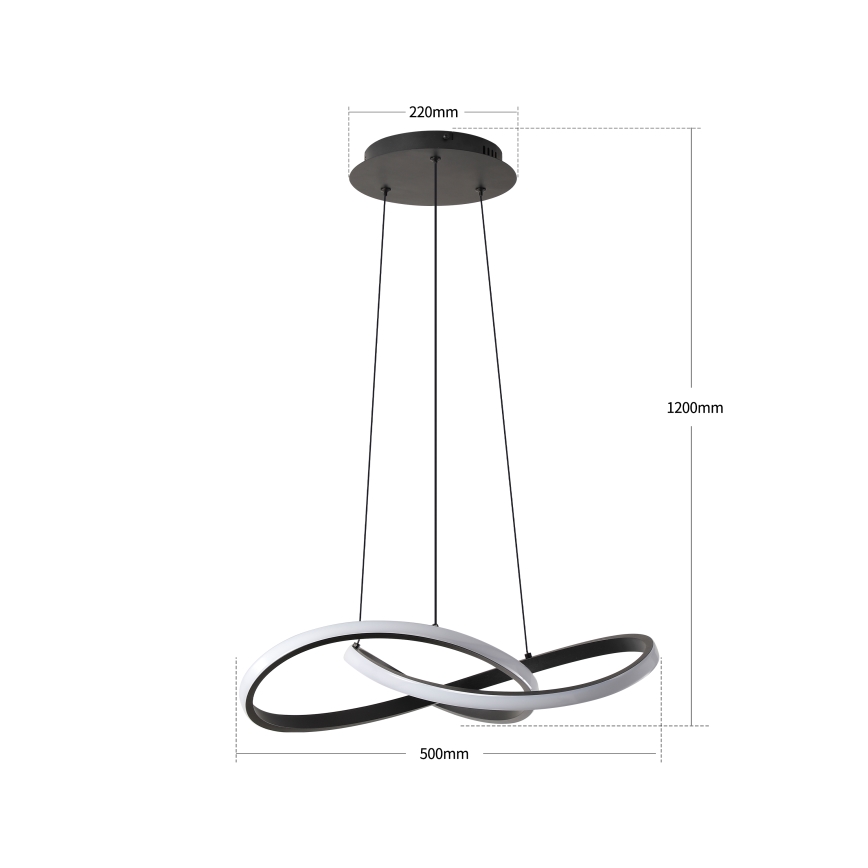 Brilagi - LED stmievateľný luster na lanku INFINITY LED/55W/230V 3000-6000K 50x50 cm čierna + diaľkové ovládanie