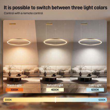 Brilagi - LED stmievateľný luster na lane PORTOFINO LED/60W/230V 3000–6000K pr. 80 cm zlatý + diaľkové ovládanie