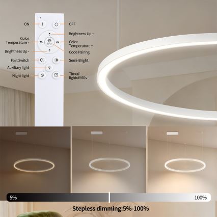 Brilagi - LED luster PORTOFINO na lane, stmievateľný, LED/60W/230V 3000-6000K pr. 80 cm biela + diaľkové ovládanie