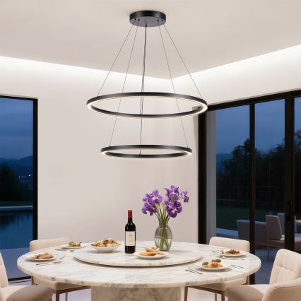 Brilagi - LED stmievateľný závesný luster na lanku PORTOFINO LED/98W/230V 3000–6000K priemer 80 cm čierna + diaľkové ovládanie