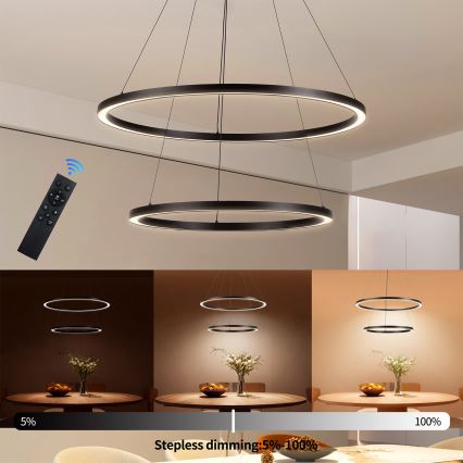 Brilagi - LED stmievateľný závesný luster na lanku PORTOFINO LED/98W/230V 3000–6000K priemer 80 cm čierna + diaľkové ovládanie