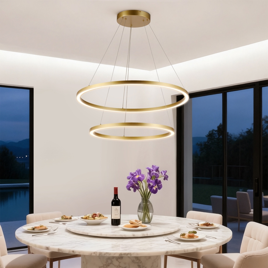 Brilagi - stmievateľný LED závesný luster na lane PORTOFINO LED/98W/230V 3000-6000K pr. 80 cm zlatý + diaľkové ovládanie