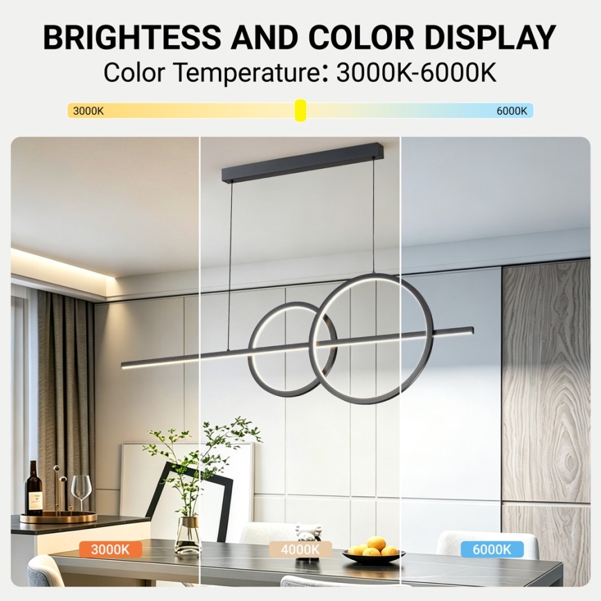 BRILAGI - LED Stmievateľný luster na lanku SIGNATURE LED/53W/230V 3000-6000K 120 cm čierna + diaľkové ovládanie