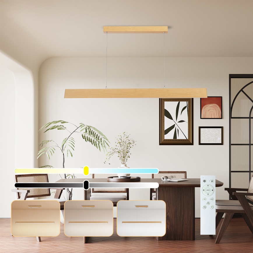 Brilagi - LED stmievateľný luster na lanku SLIMLINE LED/40W/230V 3000-6000K dubový dekor + diaľkové ovládanie