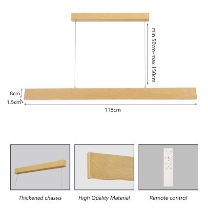 Brilagi - LED stmievateľný luster na lanku SLIMLINE LED/40W/230V 3000-6000K dubový dekor + diaľkové ovládanie