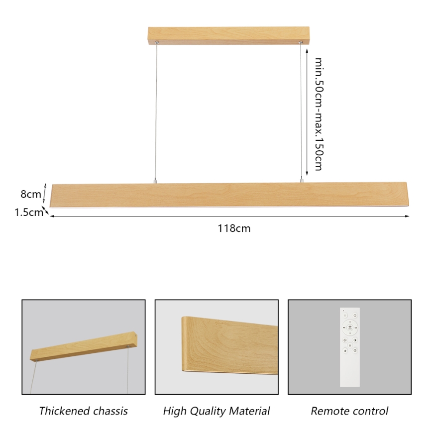 Brilagi - LED stmievateľný luster na lanku SLIMLINE LED/40W/230V 3000-6000K dubový dekor + diaľkové ovládanie