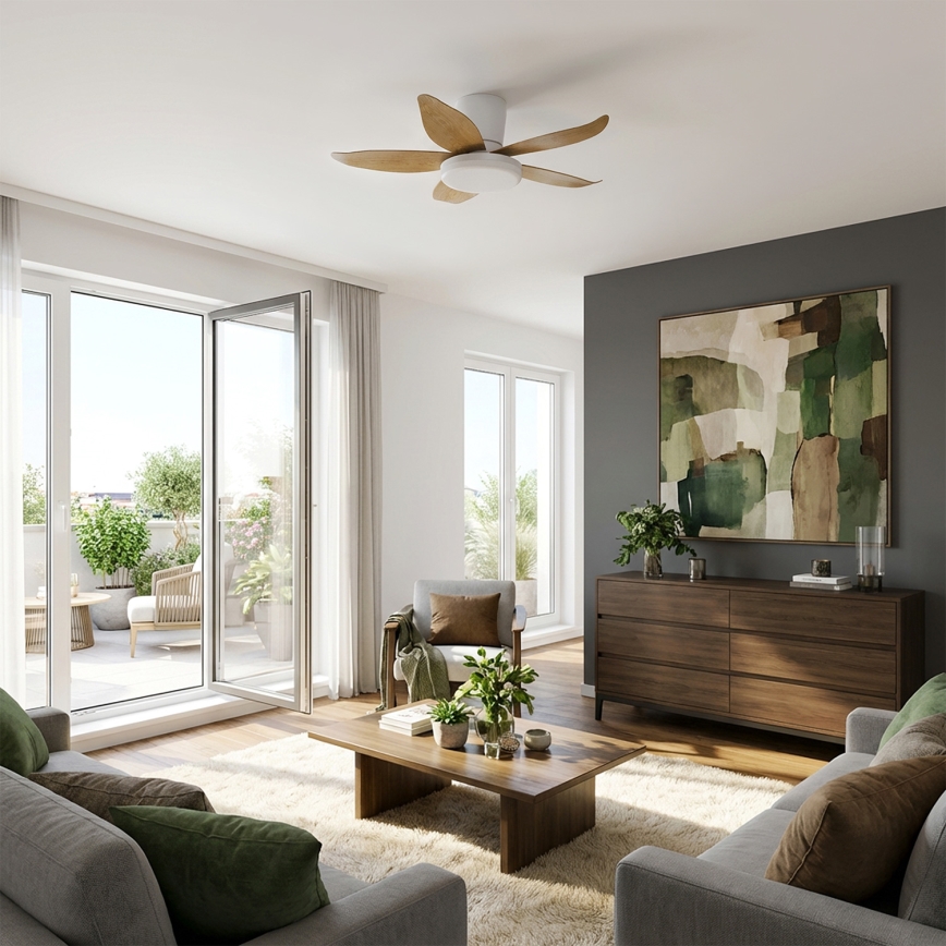 Brilagi - LED Stmievateľný stropný ventilátor LED/32W/230V 95 cm biela/hnedá + diaľkové ovládanie