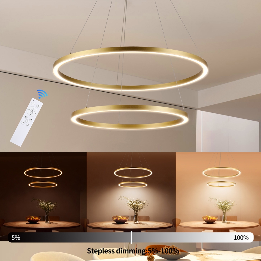 Brilagi - LED stmievateľný luster na lankách PORTOFINO LED/98W/230V 3000-6000K pr. 80 cm zlatý + diaľkové ovládanie