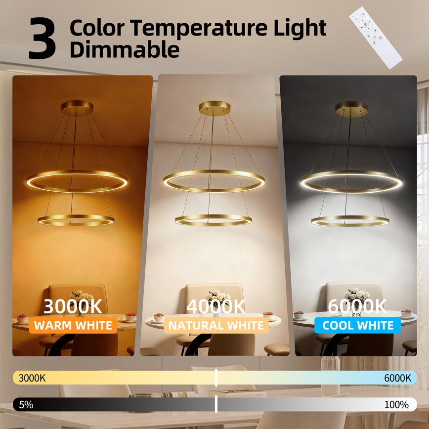 Brilagi - LED stmievateľný luster na lankách PORTOFINO LED/98W/230V 3000-6000K pr. 80 cm zlatý + diaľkové ovládanie