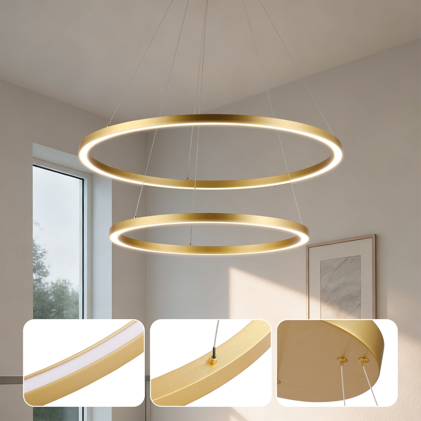 Brilagi - LED stmievateľný luster na lankách PORTOFINO LED/98W/230V 3000-6000K pr. 80 cm zlatý + diaľkové ovládanie