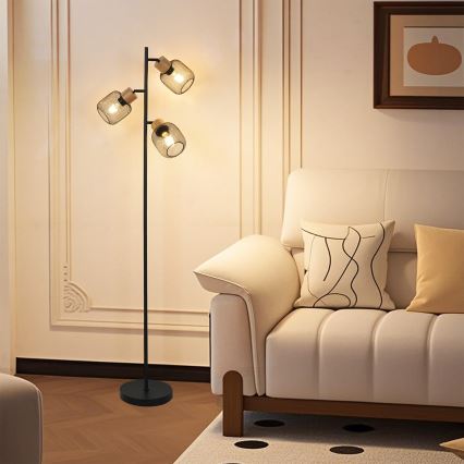 Brilagi - Stojacia lampa BASKLITE 3xE27/15W/230V drevo/čierna