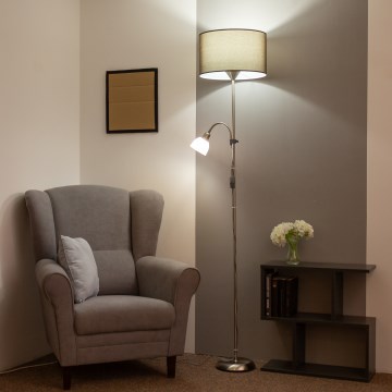 Brilagi - Stojacia lampa CERIA 1xE27/100W/230V + 1xE14/25W matný chróm/hnedá