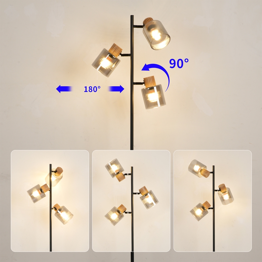 Brilagi - Stojacia lampa HYGGE 3xE14/15W/230V drevo/dymová