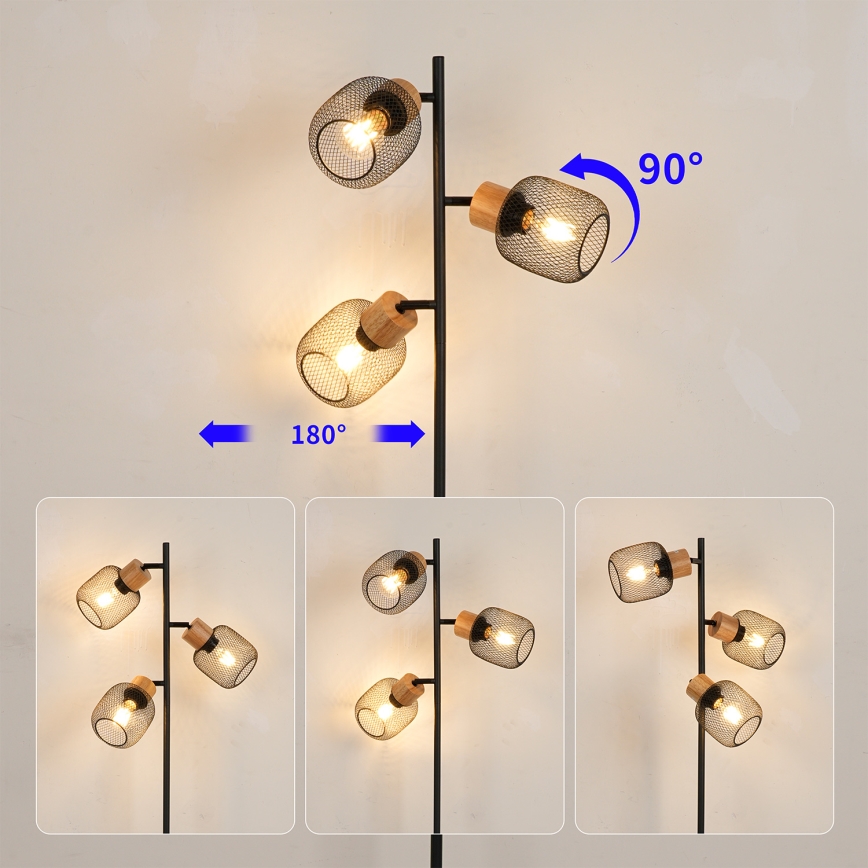 Brilagi - Stoječa svetilka BASKLITE 3xE27/15W/230V les/črna