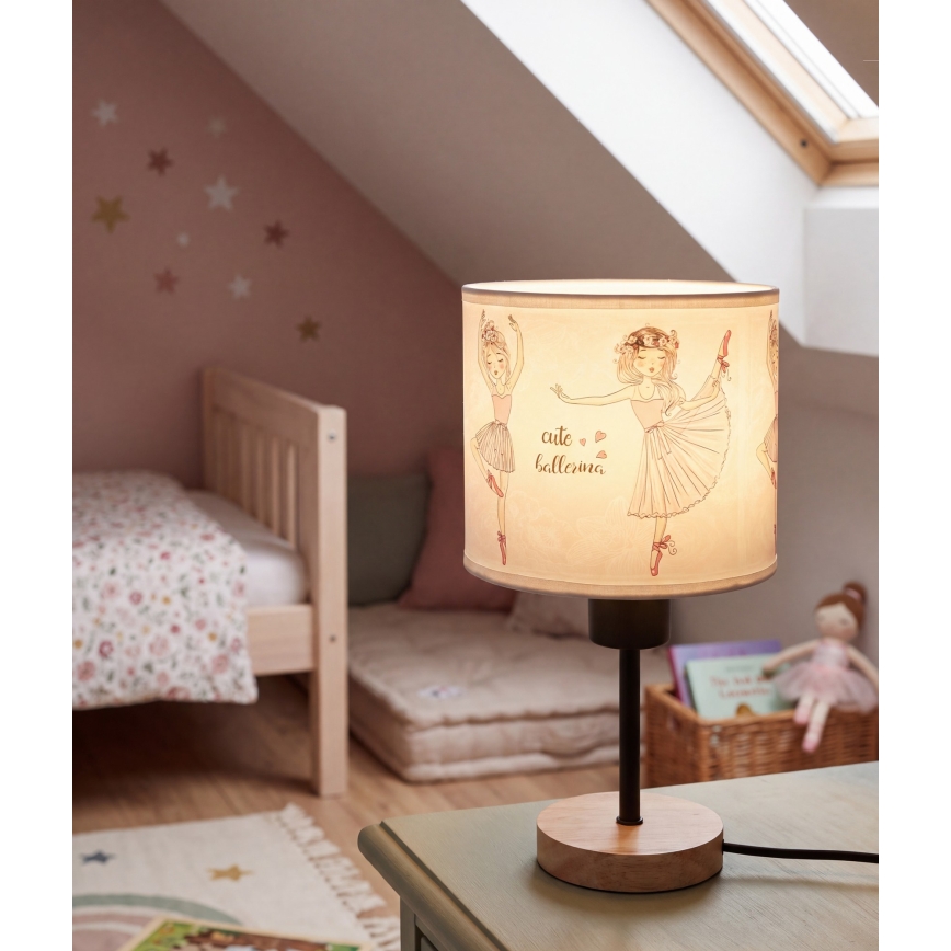 BRILAGI - Detská stolná lampa BOBO WOOD 1xE27/25W/230V dub/čierna/biela/ružová/balerínky