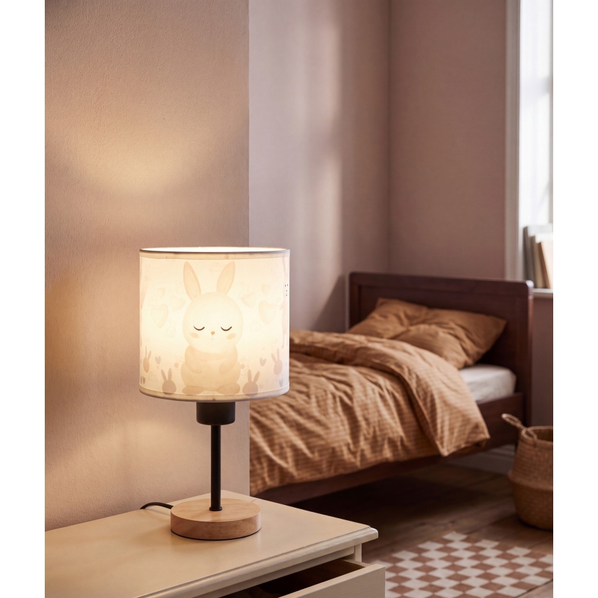 BRILAGI - Detská stolná lampa BOBO WOOD 1xE27/25W/230V dub/čierna/biela/králičky