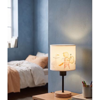 BRILAGI - Detská stolná lampa BOBO WOOD 1xE27/25W/230V dub/čierna/biela/zvieratká