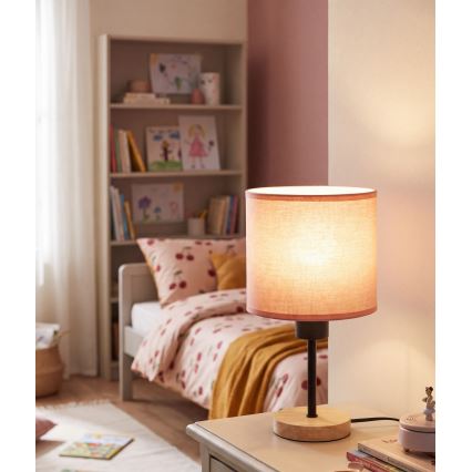 BRILAGI - Detská stolná lampa BOBO WOOD 1xE27/25W/230V dub/čierna/ružová