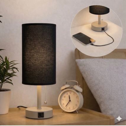 Brilagi - Stolná lampa s USB portom TABLON 1xE27/25W/230V béžová/čierna