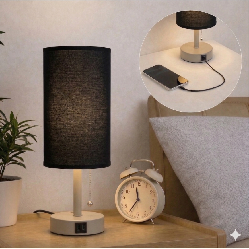 Brilagi - Stolná lampa s USB portom TABLON 1xE27/25W/230V béžová/čierna