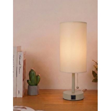 Brilagi - Stolná lampa s USB portom TABLON 1xE27/25W/230V béžová/krémová