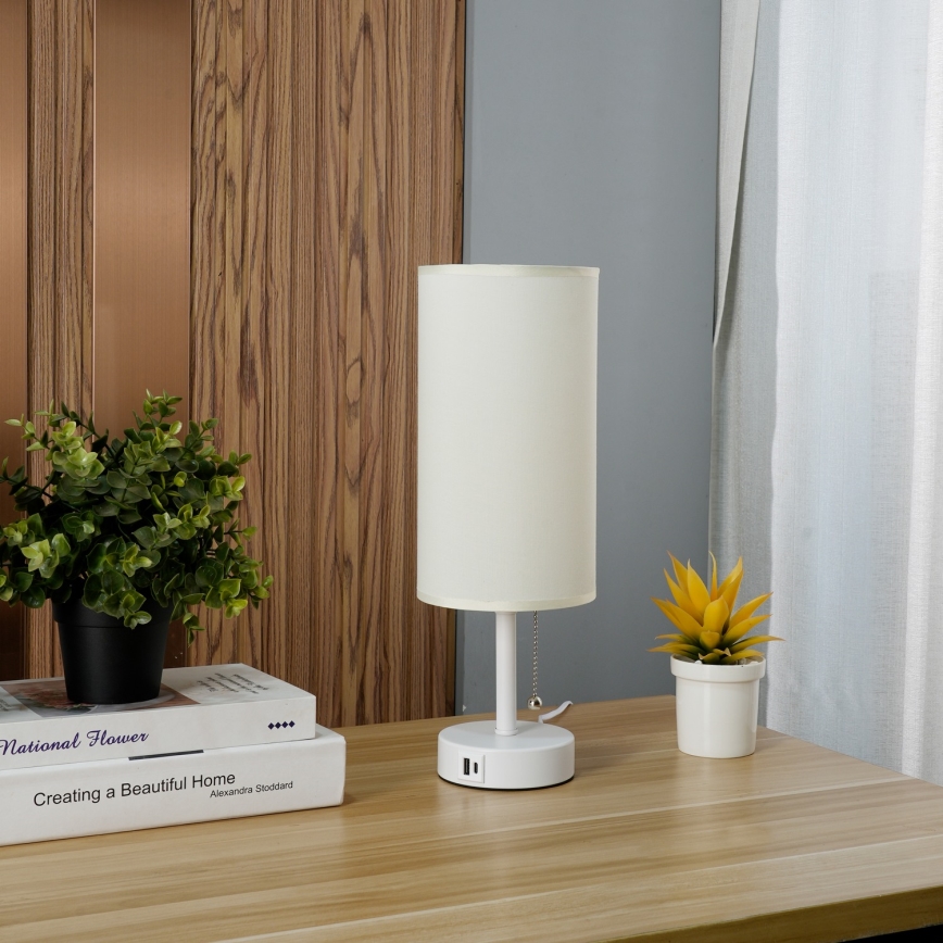 Brilagi - Stolná lampa s USB portom TABLON 1xE27/25W/230V biela/krémová