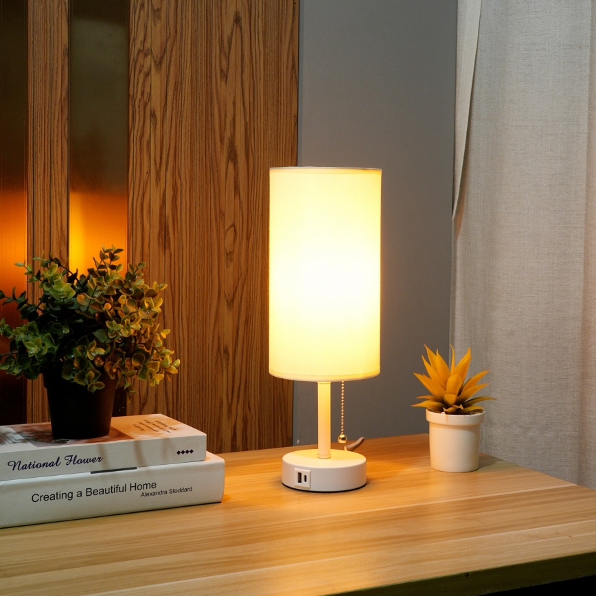 Brilagi - Stolná lampa s USB portom TABLON 1xE27/25W/230V biela/krémová