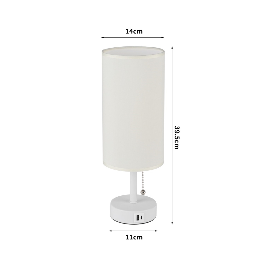 Brilagi - Stolná lampa s USB portom TABLON 1xE27/25W/230V biela/krémová