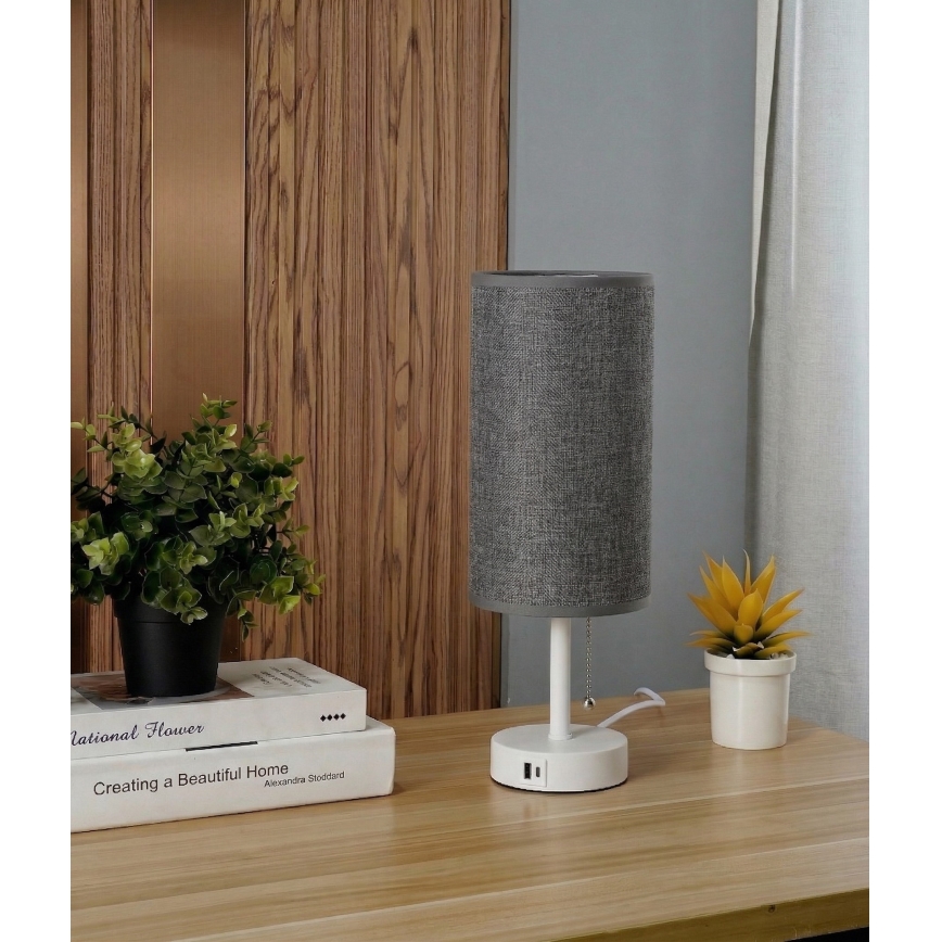 Brilagi - Stolná lampa s USB portom TABLON 1xE27/25W/230V biela/sivá