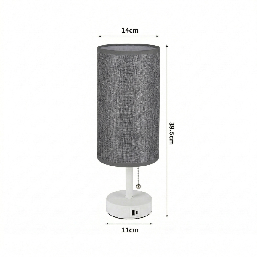 Brilagi - Stolná lampa s USB portom TABLON 1xE27/25W/230V biela/sivá