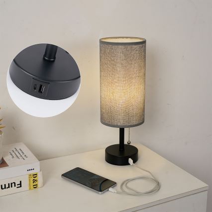 Brilagi - Stolná lampa s USB portom TABLON 1xE27/25W/230V čierna/sivá