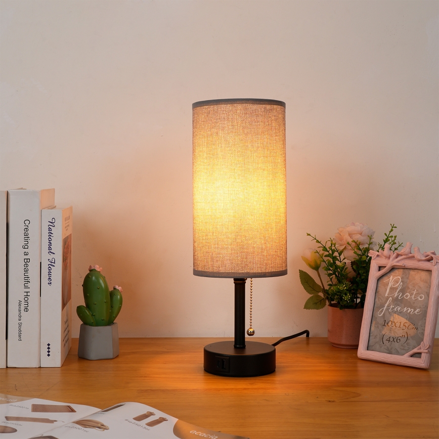 Brilagi - Stolná lampa s USB portom TABLON 1xE27/25W/230V čierna/sivá