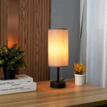 Brilagi - Stolná lampa s USB portom TABLON 1xE27/25W/230V čierna/sivá