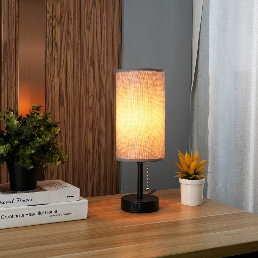 Brilagi - Stolná lampa s USB portom TABLON 1xE27/25W/230V čierna/sivá