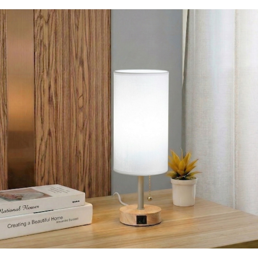 Brilagi - Stolná lampa s USB portom TABLON 1xE27/25W/230V dub/béžová/biela