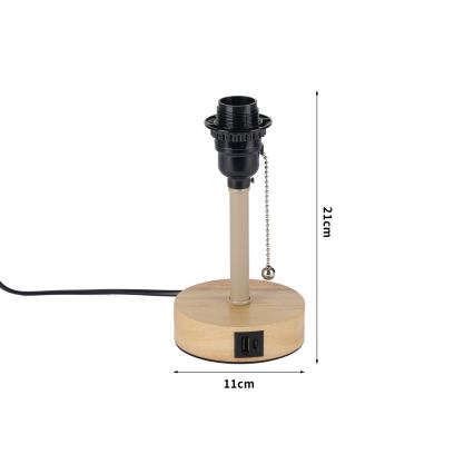 Brilagi - Stolná lampa s USB portom TABLON 1xE27/25W/230V dub/béžová