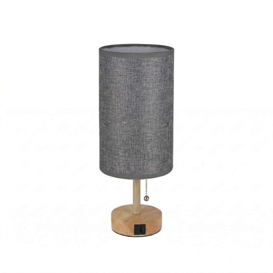 Brilagi - Stolná lampa s USB portom TABLON 1xE27/25W/230V dub/béžová/sivá