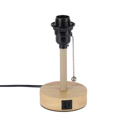 Brilagi - Stolná lampa s USB portom TABLON 1xE27/25W/230V dub/béžová/sivá