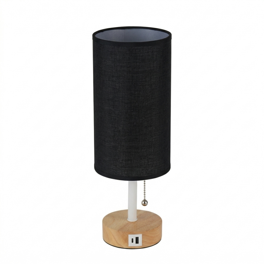 Brilagi - Stolná lampa s USB portom TABLON 1xE27/25W/230V dub/biela/čierna