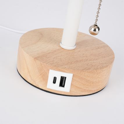 Brilagi - Stolná lampa s USB portom TABLON 1xE27/25W/230V dub/biela/čierna