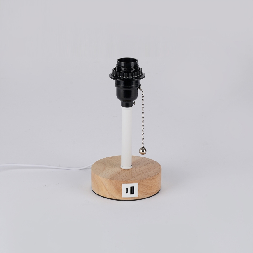 Brilagi - Stolná lampa s USB portom TABLON 1xE27/25W/230V dub/biela/čierna