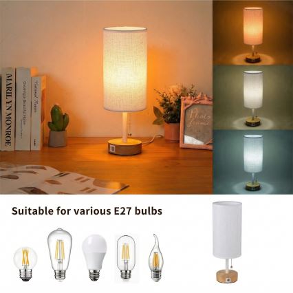 Brilagi - Stolná lampa s USB portom TABLON 1xE27/25W/230V dub/biela