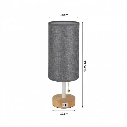 Brilagi - Stolná lampa s USB portom TABLON 1xE27/25W/230V dub/biela/šedá