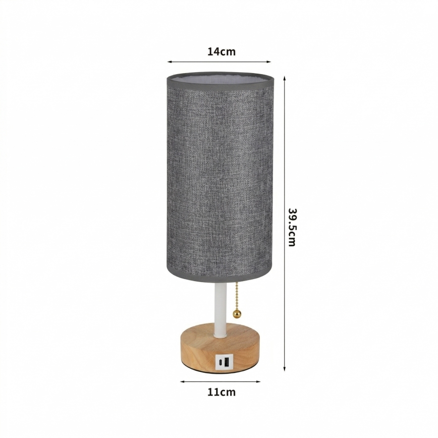 Brilagi - Stolná lampa s USB portom TABLON 1xE27/25W/230V dub/biela/šedá