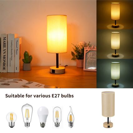 Brilagi - Stolná lampa s USB portom TABLON 1xE27/25W/230V dub/čierna/béžová