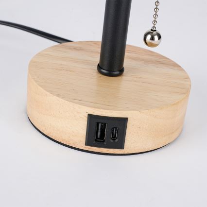 Brilagi - Stolná lampa s USB portom TABLON 1xE27/25W/230V dub/čierna/béžová