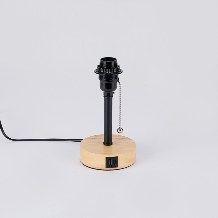 Brilagi - Stolná lampa s USB portom TABLON 1xE27/25W/230V dub/čierna/béžová